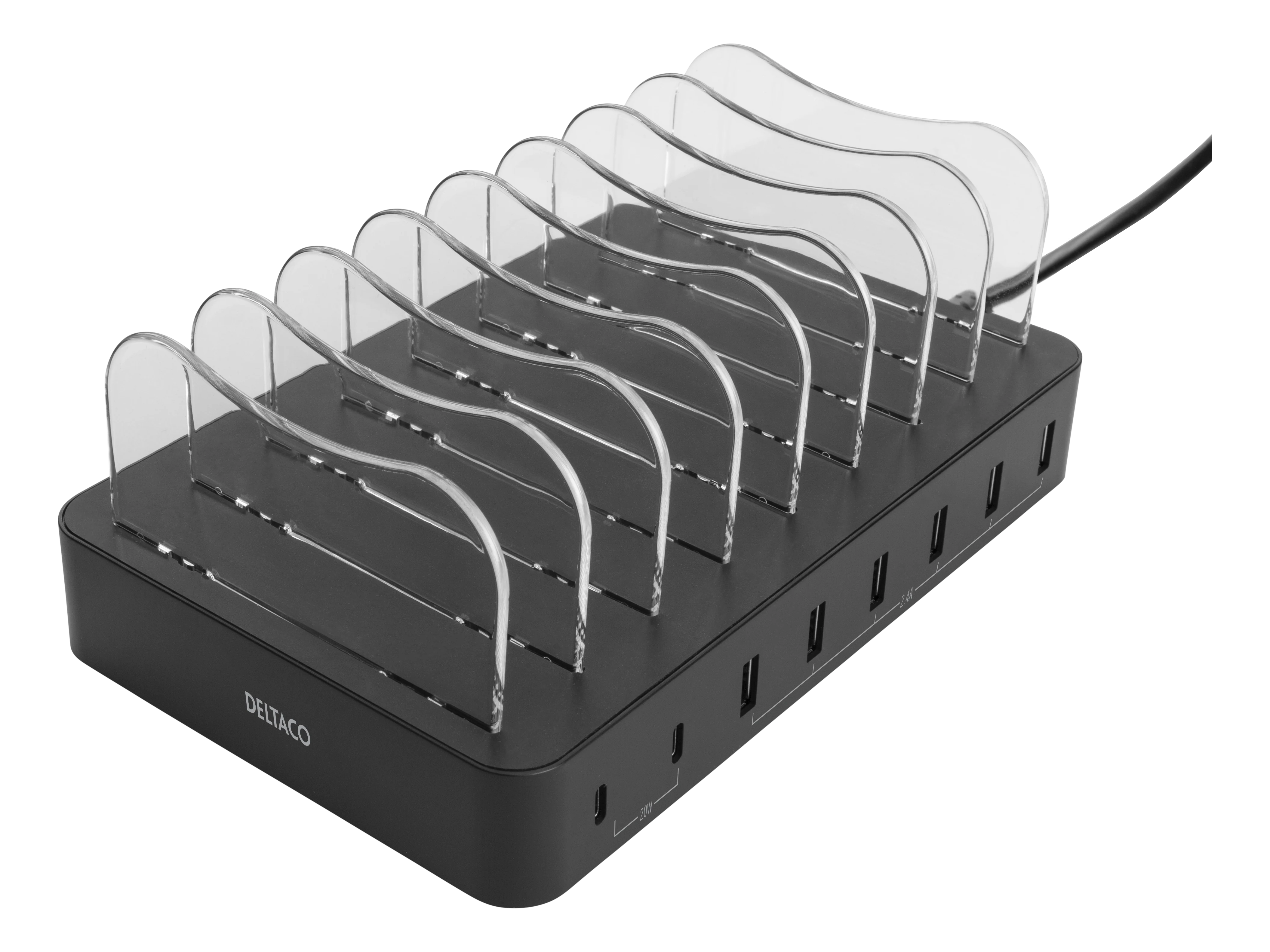 Station de charge pour 8 appareils, 6x USB-A, 2x USB-C 75W, noir