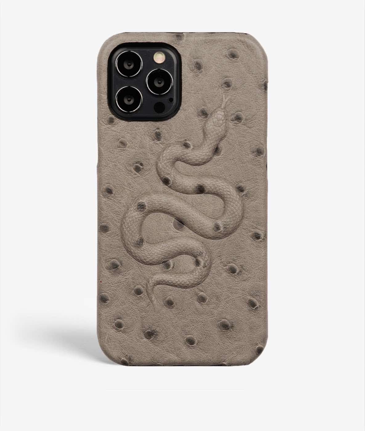 Coque iPhone 13 Pro Max Snake Ostrich Grey