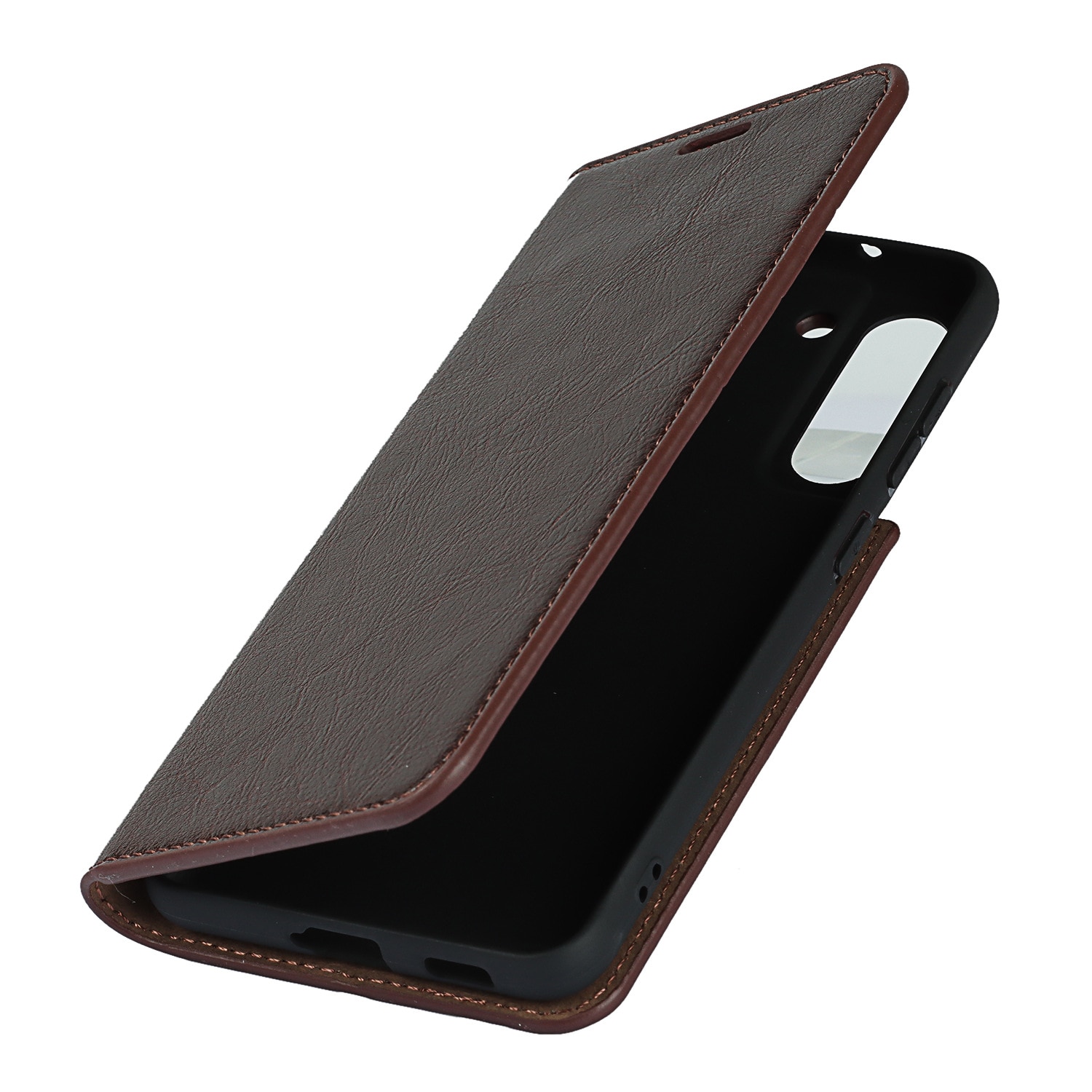 Coque portefeuille en cuir Veritable Samsung Galaxy S21, marron foncé