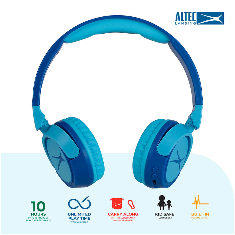 Casque sans fil On-Ear pour enfants 2-en-1, bleu