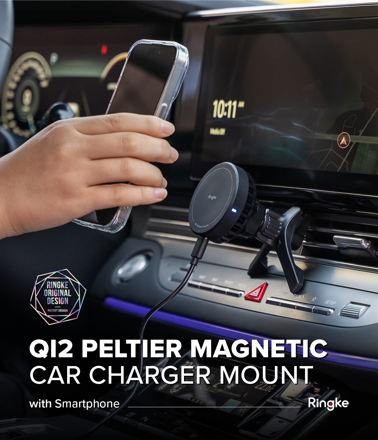 Chargeur de Voiture Peltier Qi2 MagSafe, noir