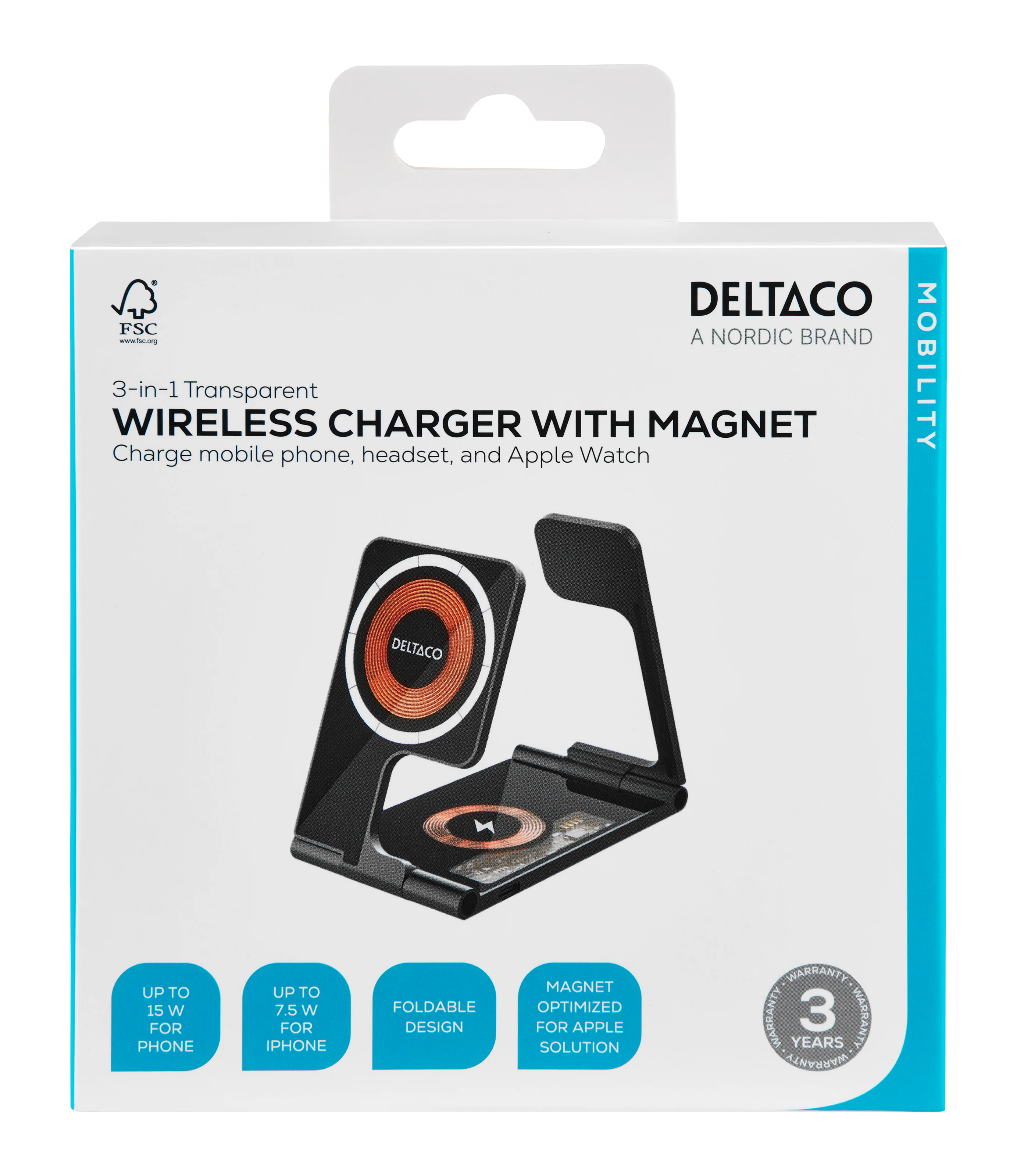 3-en-1 Chargeur Sans Fil Pliable, transparent