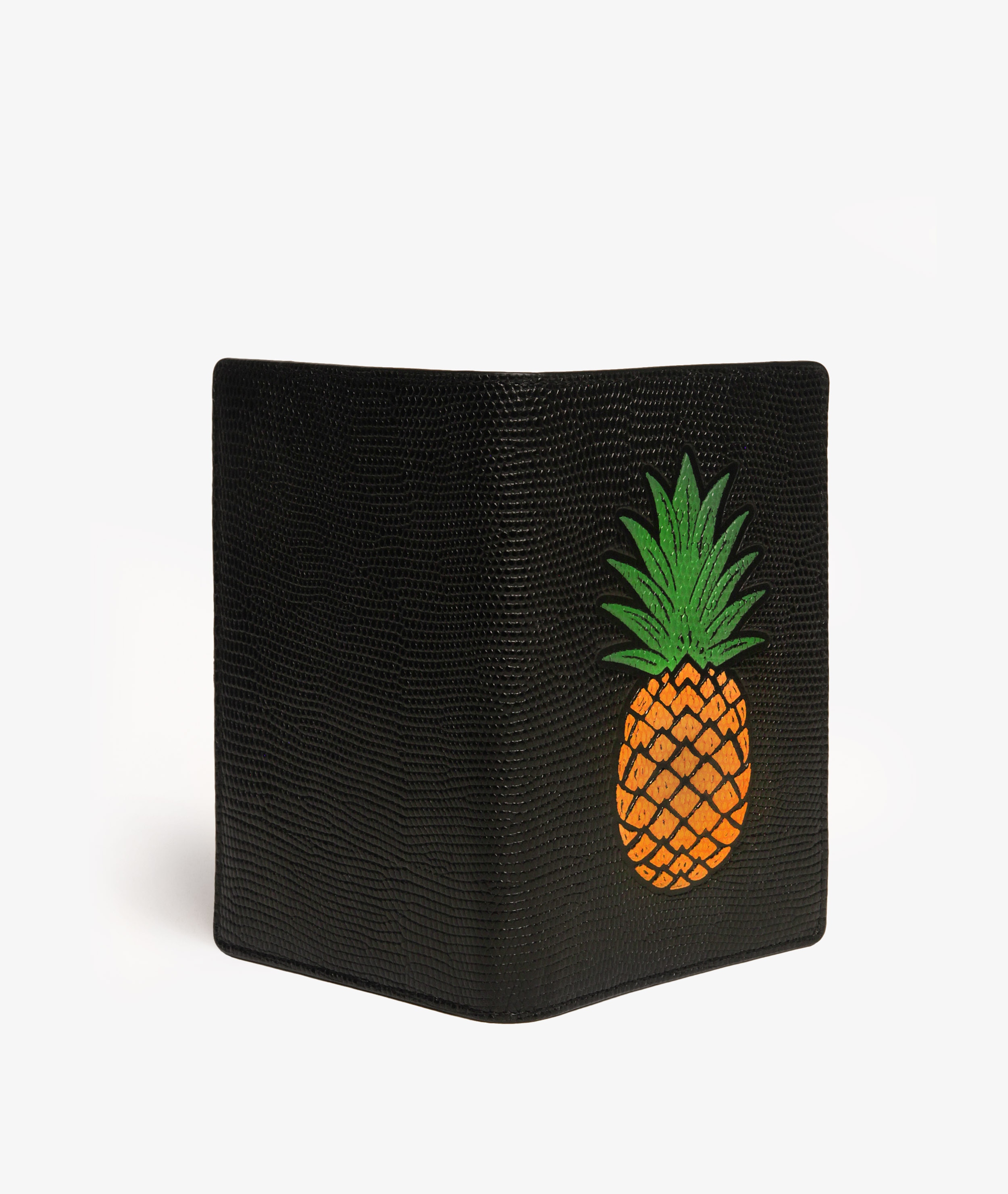 Étui pour passeport Pineapple Orange Lizard Black