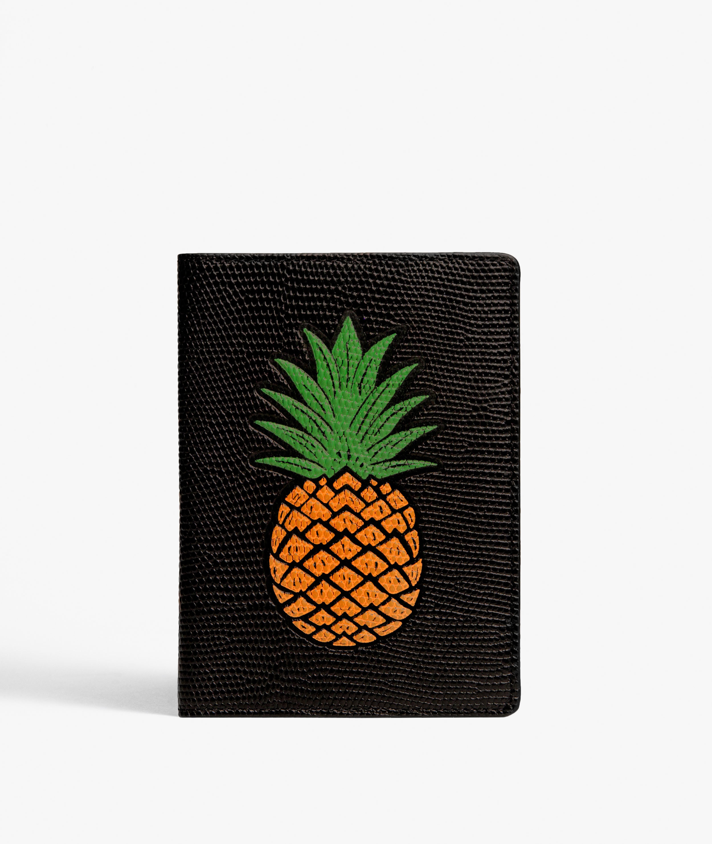 Étui pour passeport Pineapple Orange Lizard Black