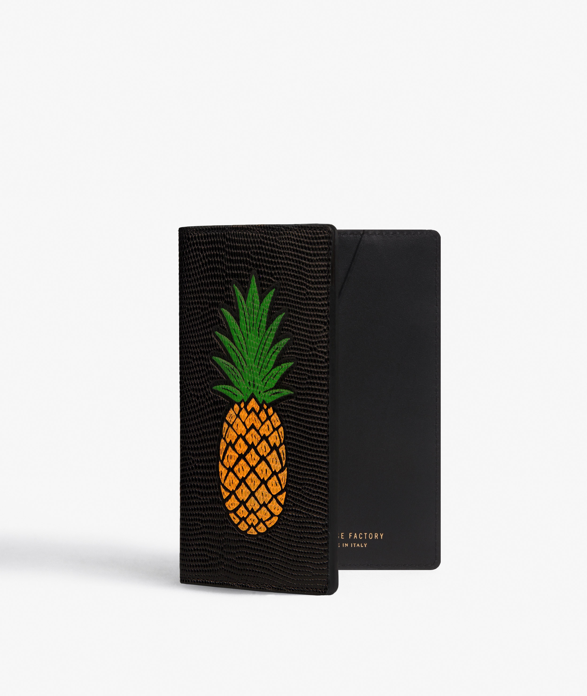 Étui pour passeport Pineapple Orange Lizard Black