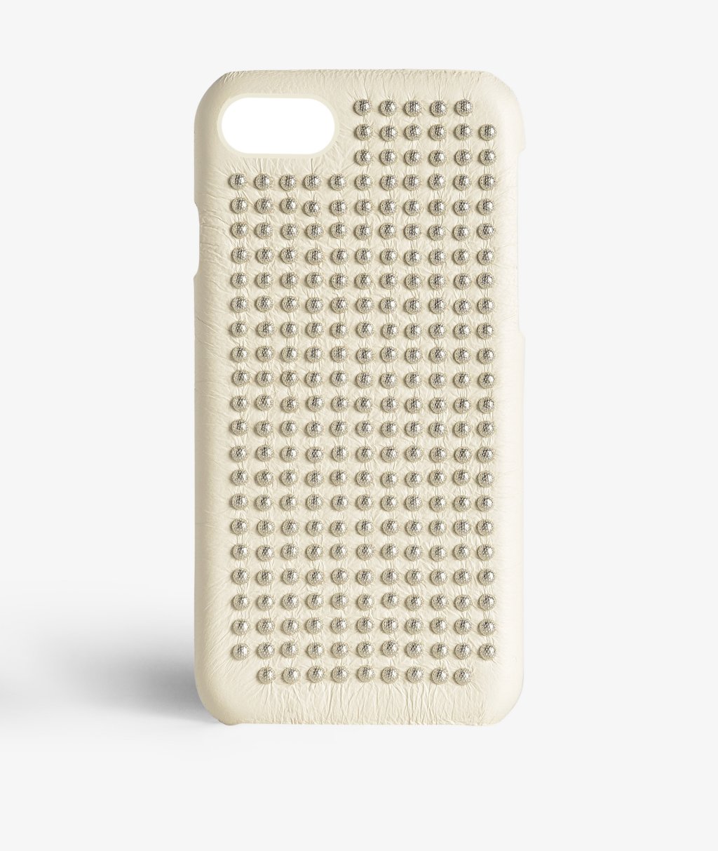 Coque iPhone 7 Borchie Nappa Ivory Silver Studs