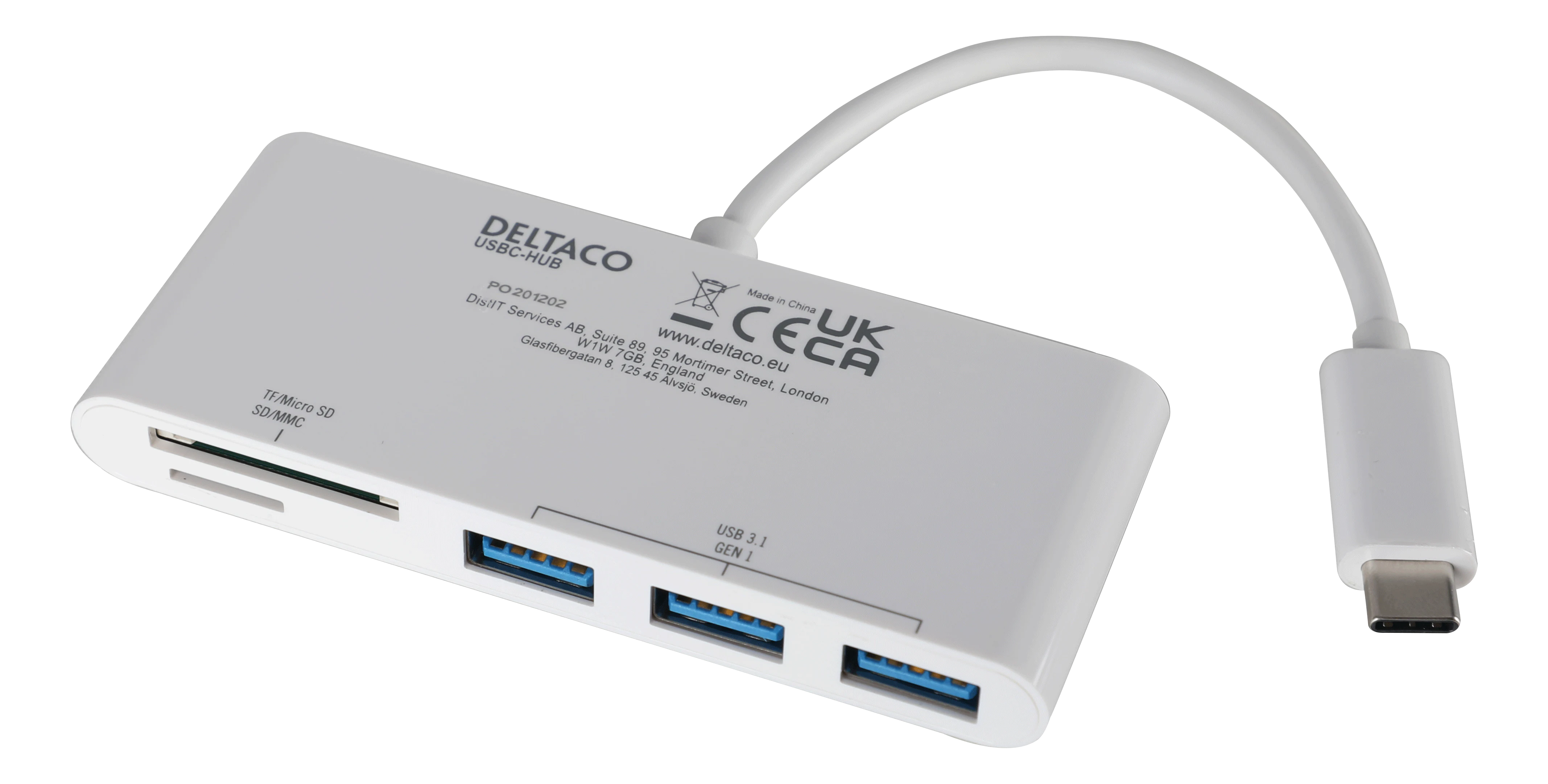 Hub USB-C 3x USB-A + SD/microSD, blanc