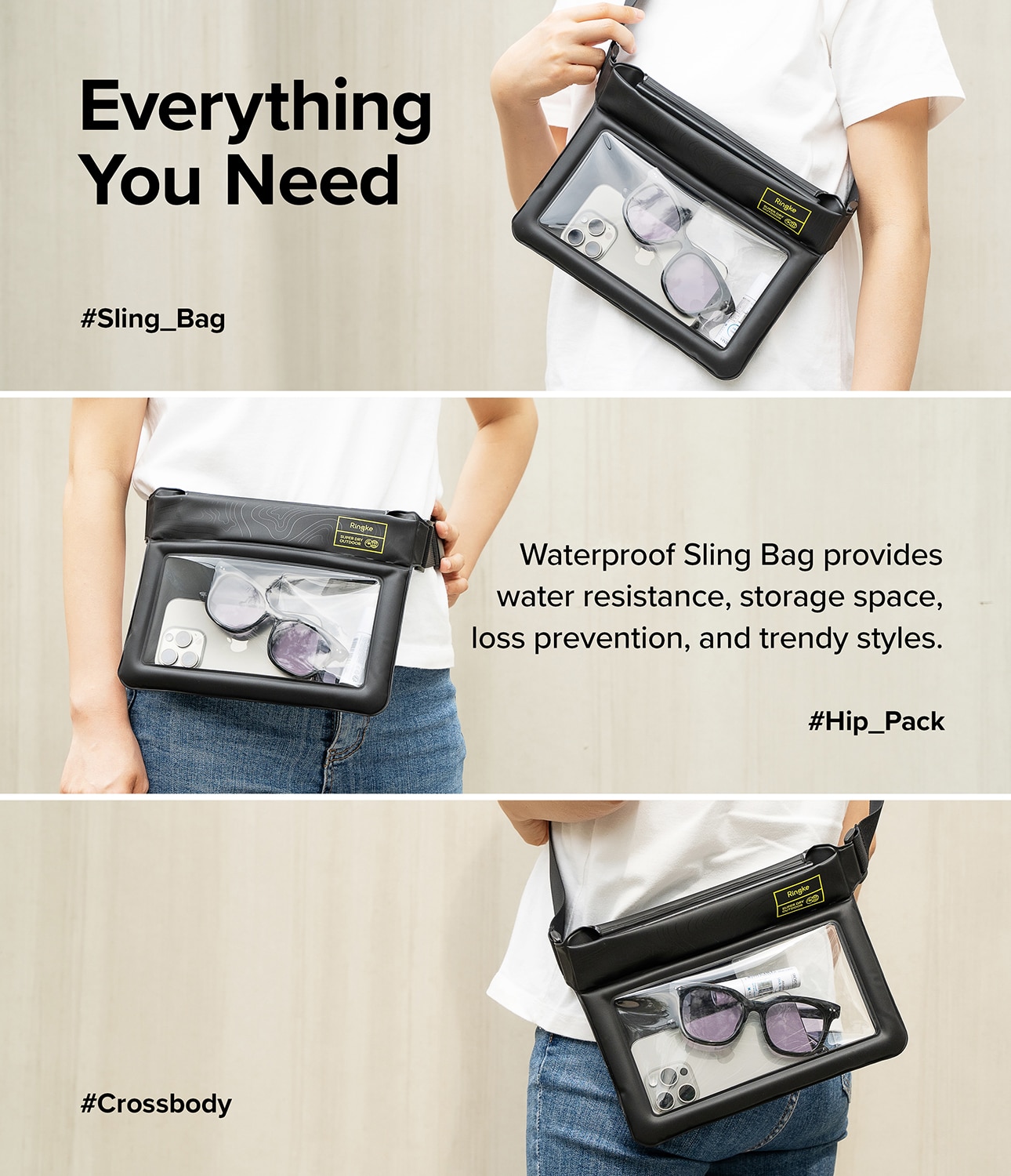 Universal Waterproof Sling Bag, Black