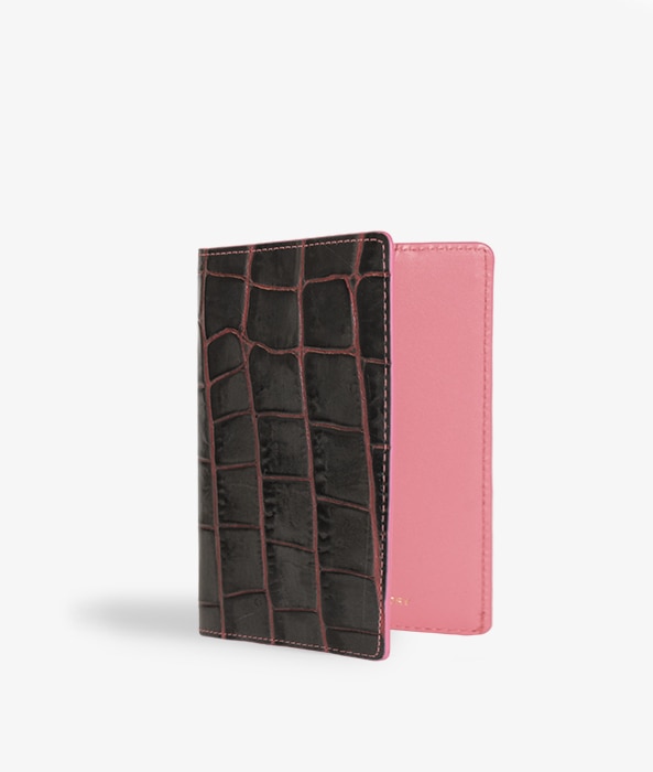 Étui pour passeport Crocodile Taupe/Pink