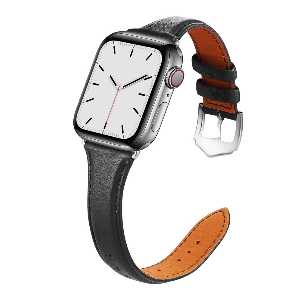 Bracelet en cuir fin Apple Watch 45mm Series 8 Noir