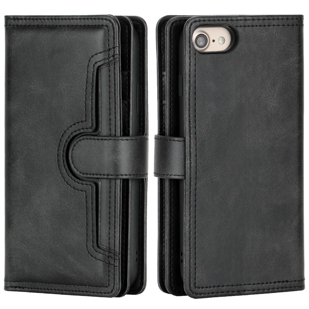 Portefeuille en cuir avec plusieurs fentes iPhone SE (2020), noir