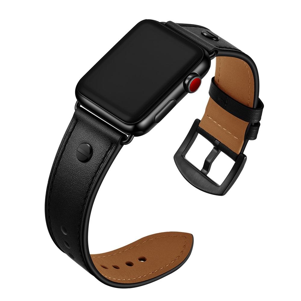 Bracelet en cuir clouté Apple Watch Series 10 46mm, noir