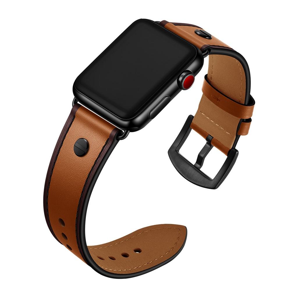 Bracelet en cuir clouté Apple Watch Series 10 46mm, cognac