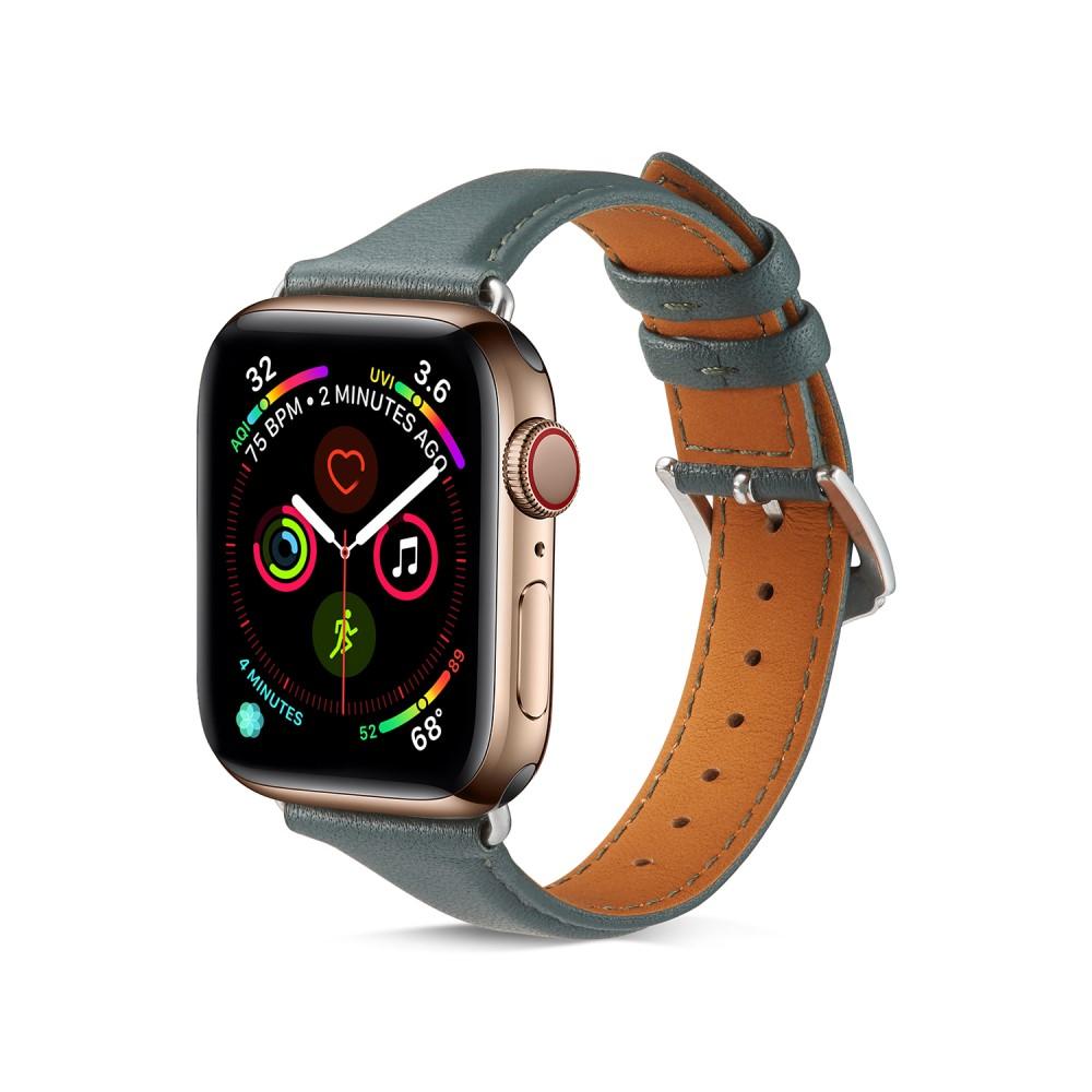 Bracelet en cuir fin Apple Watch 45mm Series 8 Vert