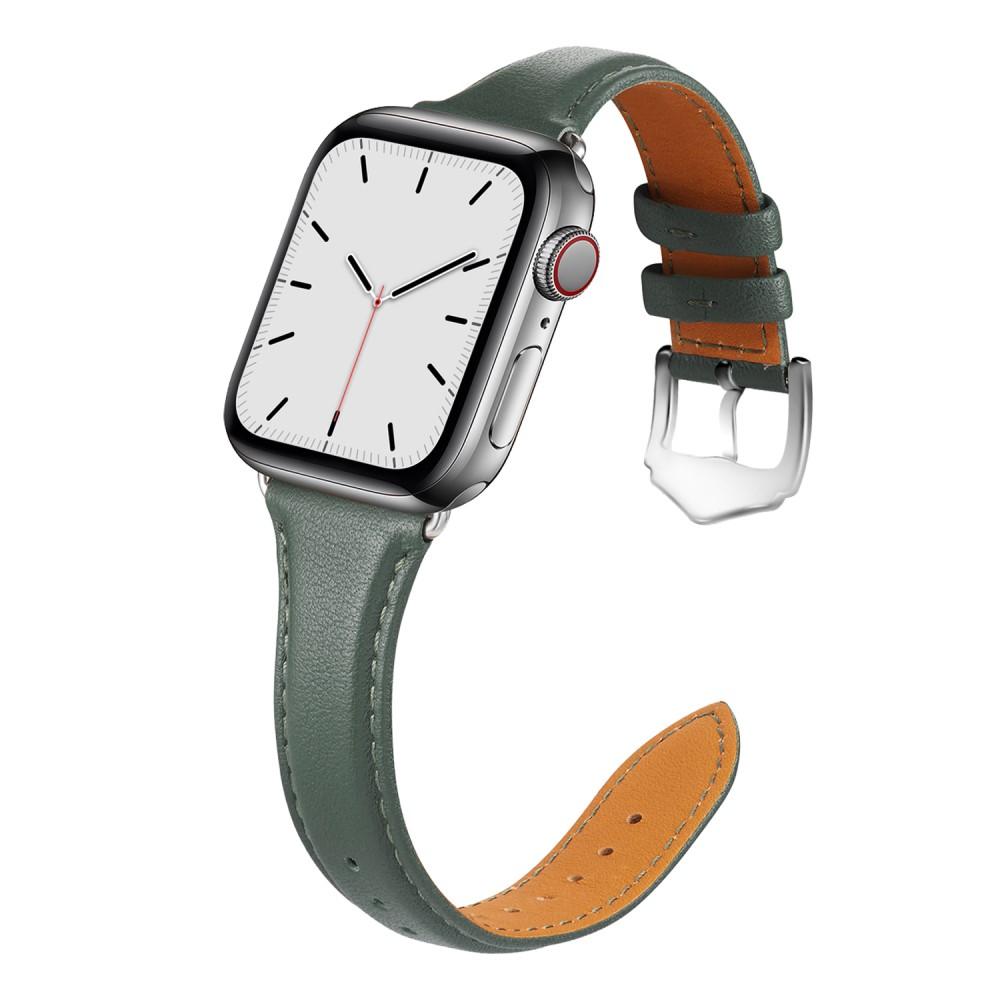 Bracelet en cuir fin Apple Watch 45mm Series 8 Vert