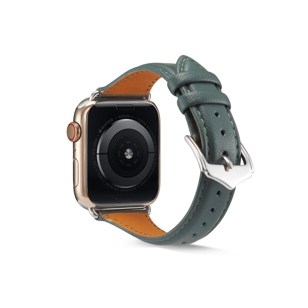 Bracelet en cuir fin Apple Watch 45mm Series 8 Vert