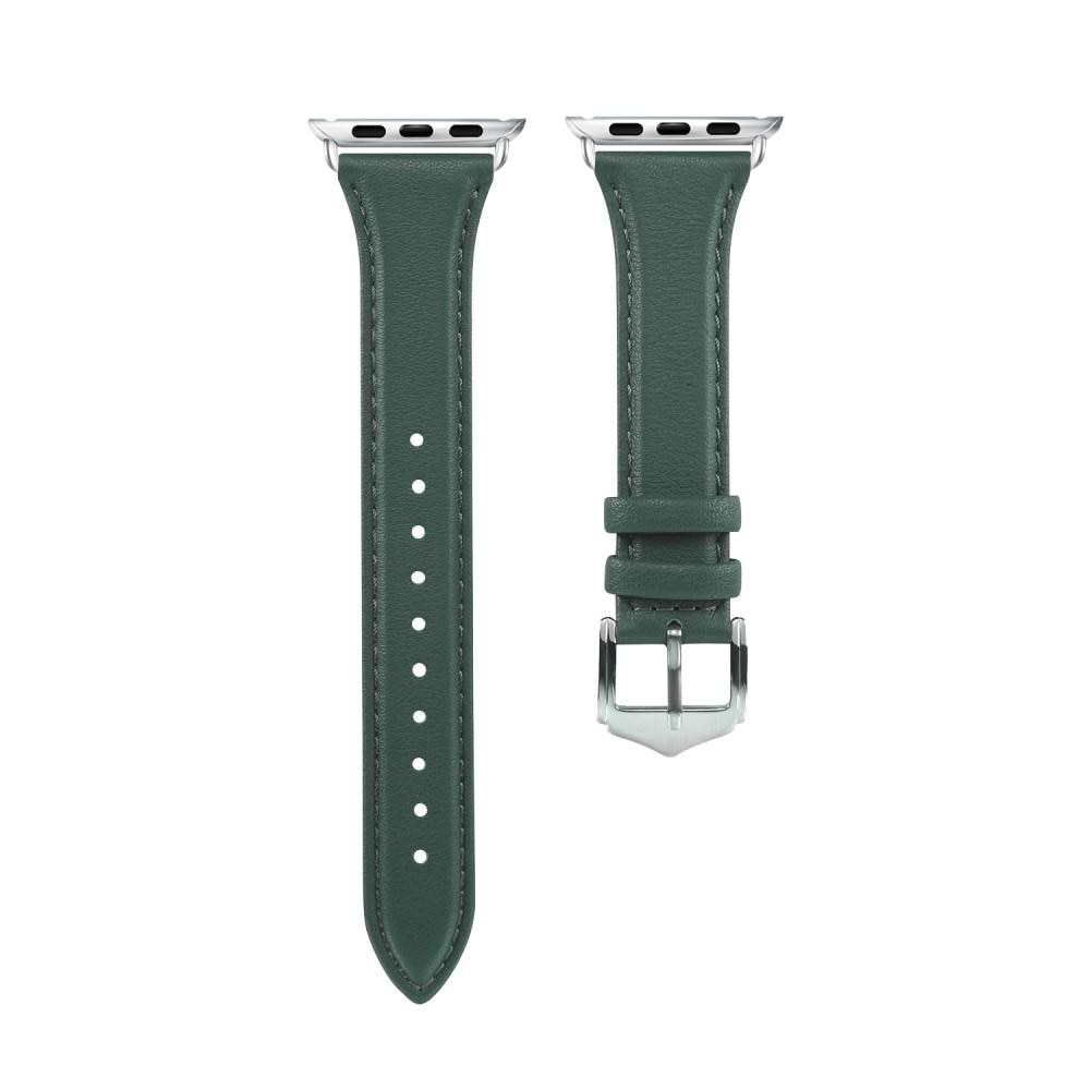 Bracelet en cuir fin Apple Watch 45mm Series 8 Vert